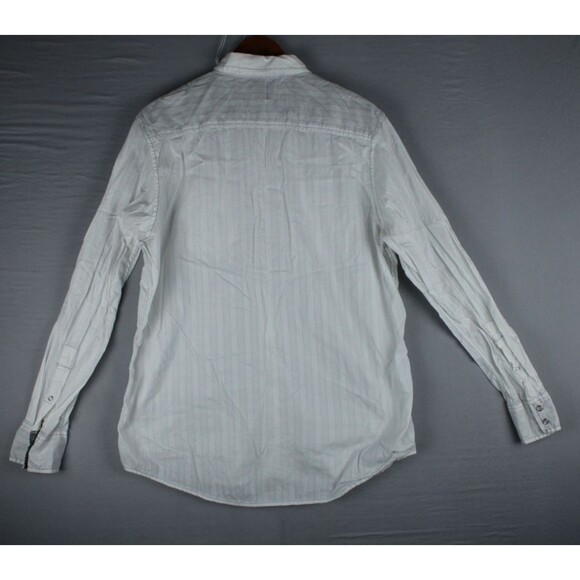 INC Pearl Snap Western Shirt Mens Large Striped White Long Sleeve Roll Up Sleeve - Picture 2 of 15